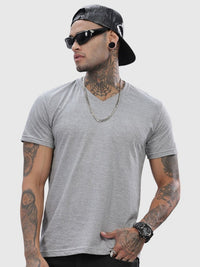 ADRO Men Solid V-Neck Cotton T-shirt