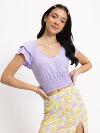 DressBerry Wrap Mirage Lavender Luster V-Neck Smocked Blouson Top