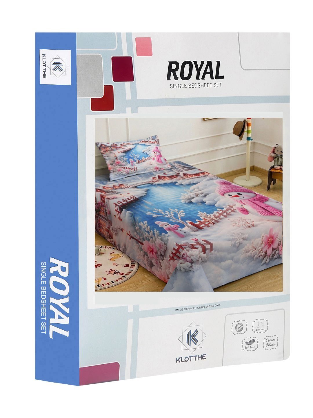 KLOTTHE Pink & Blue Printed 300 TC Single Bedsheet With Pillow Covers- 2.25 m x 1.5 m