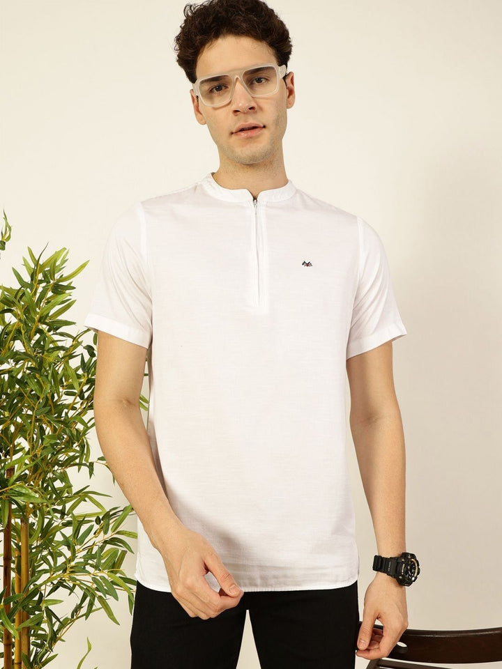 Thomas Scott Men Solid Mandarin Collar Cotton T-Shirt