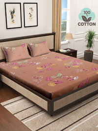 Myntra Elegant Homes Peach Floral Pure Cotton 400 TC King Superfine Bedsheet with 2 Pillow Covers-98 x 89 inches