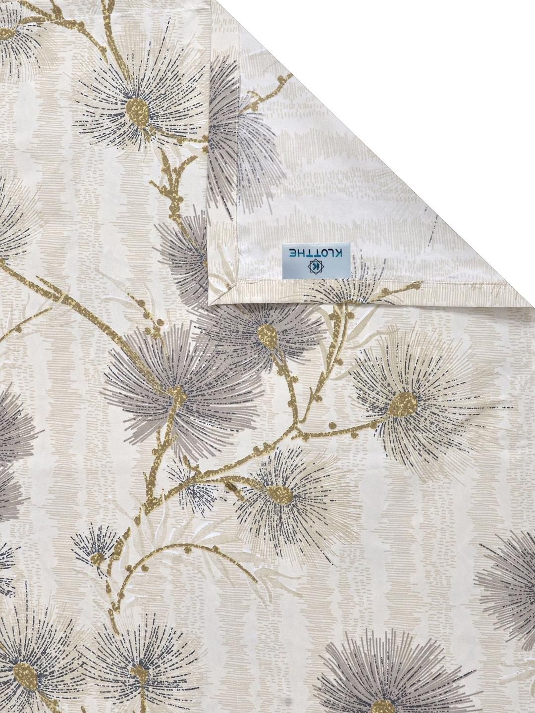 KLOTTHE Beige & Grey Floral 300 TC King Bedsheet with 2 Pillow Covers