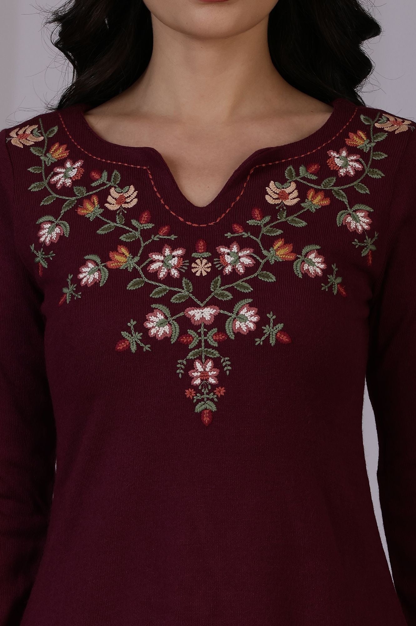 W Floral Embroidered Notch Neck A-Line Kurta