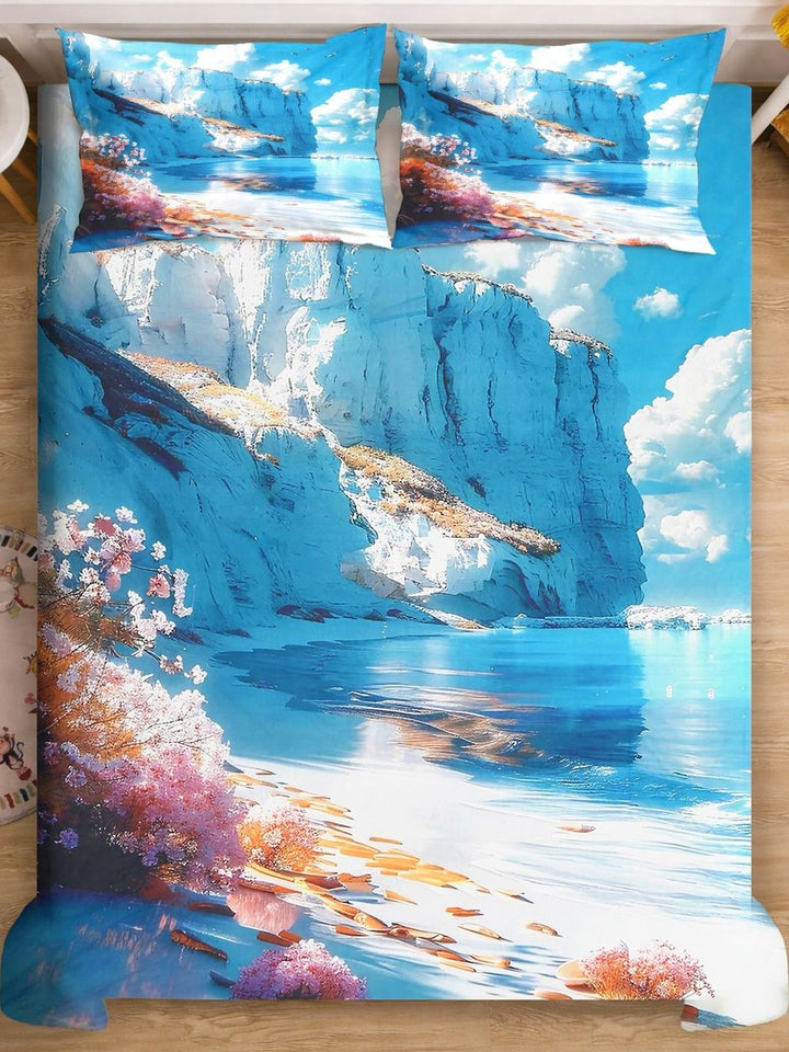 Myntra Elegant Blue & Pink Floral 400 TC King 7D Cadar & 2 Sarung Bantal 250X225 cm
