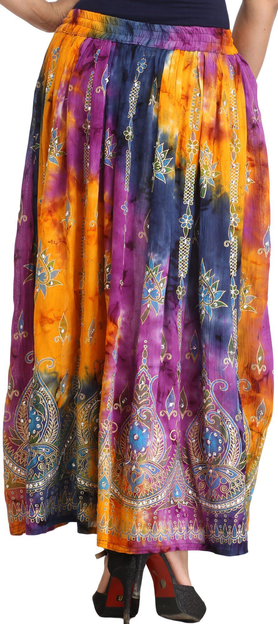 Exotic India Printed Flared Maxi Skirt