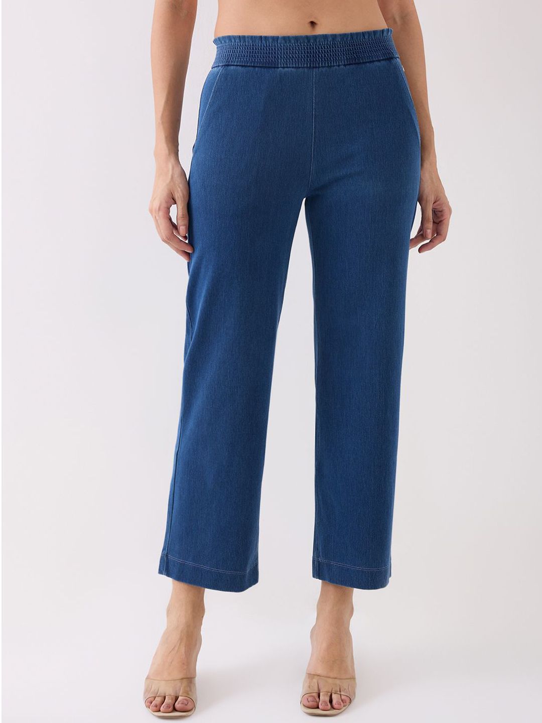 SPYKAR Women High-Rise Tapered Fit Cotton Regular Trousers