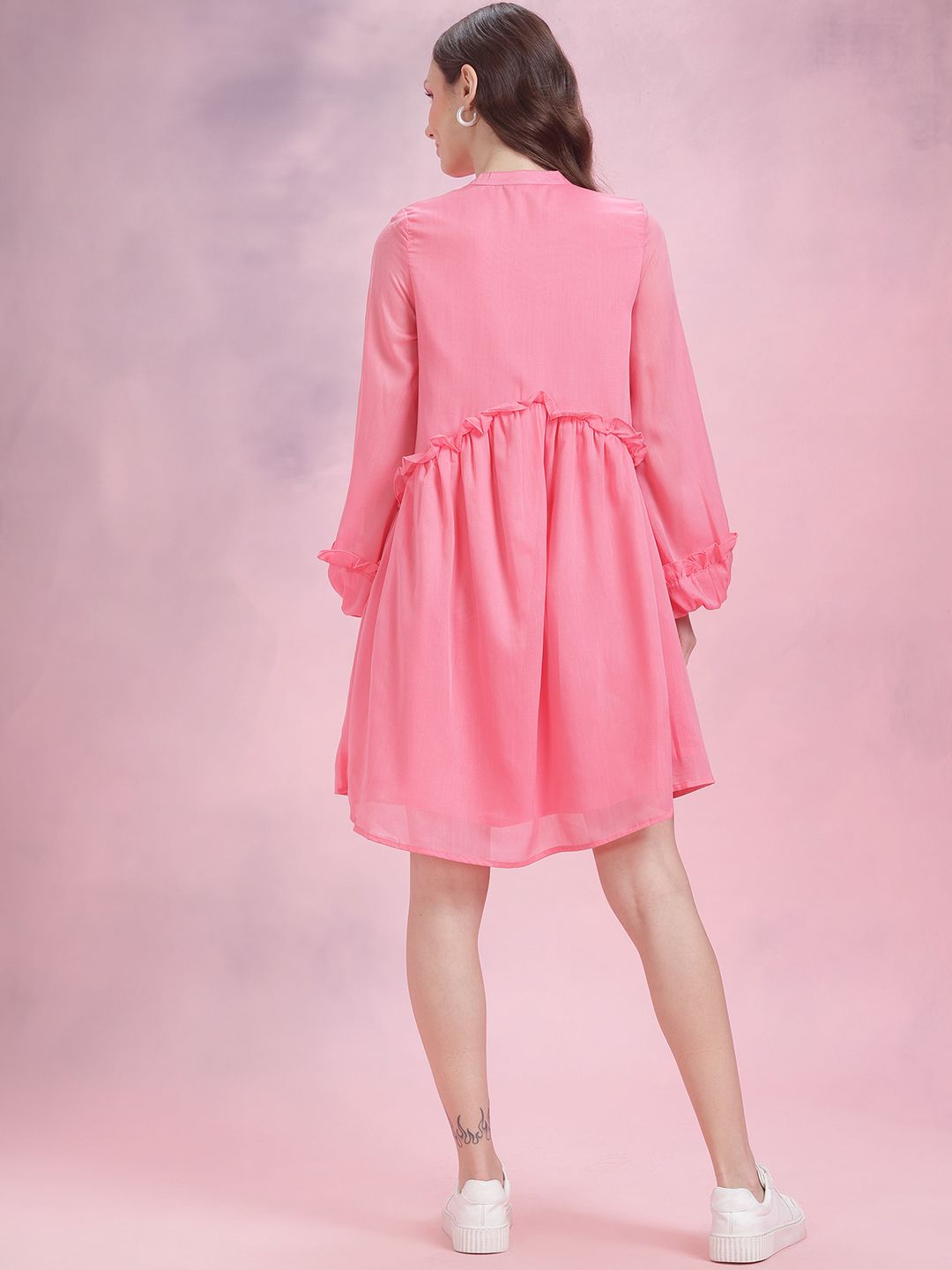 DressBerry Puff Sleeve Ruffled A-Line Dress