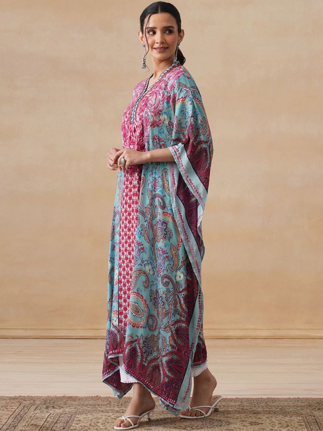 House of Chikankari Women Printed Chikankari Crepe Kaftan Kurta