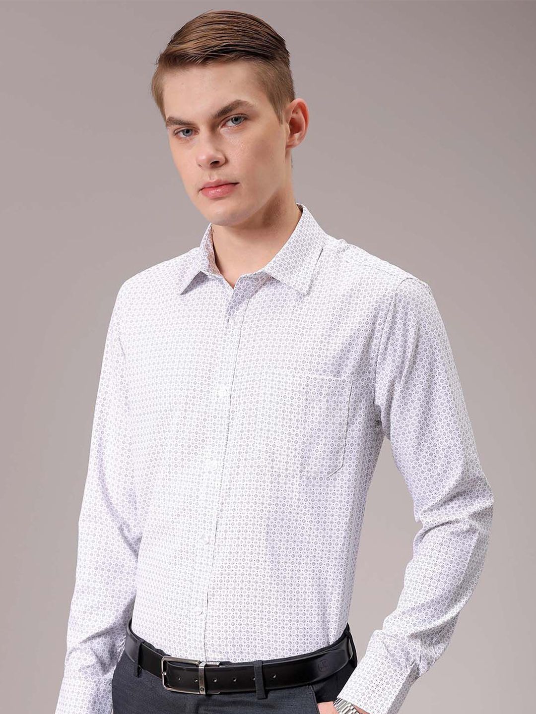 The Indian Garage Co. X Luxe Men Spread Collar Micro Ditsy Printed Slim Fit Formal Shirt