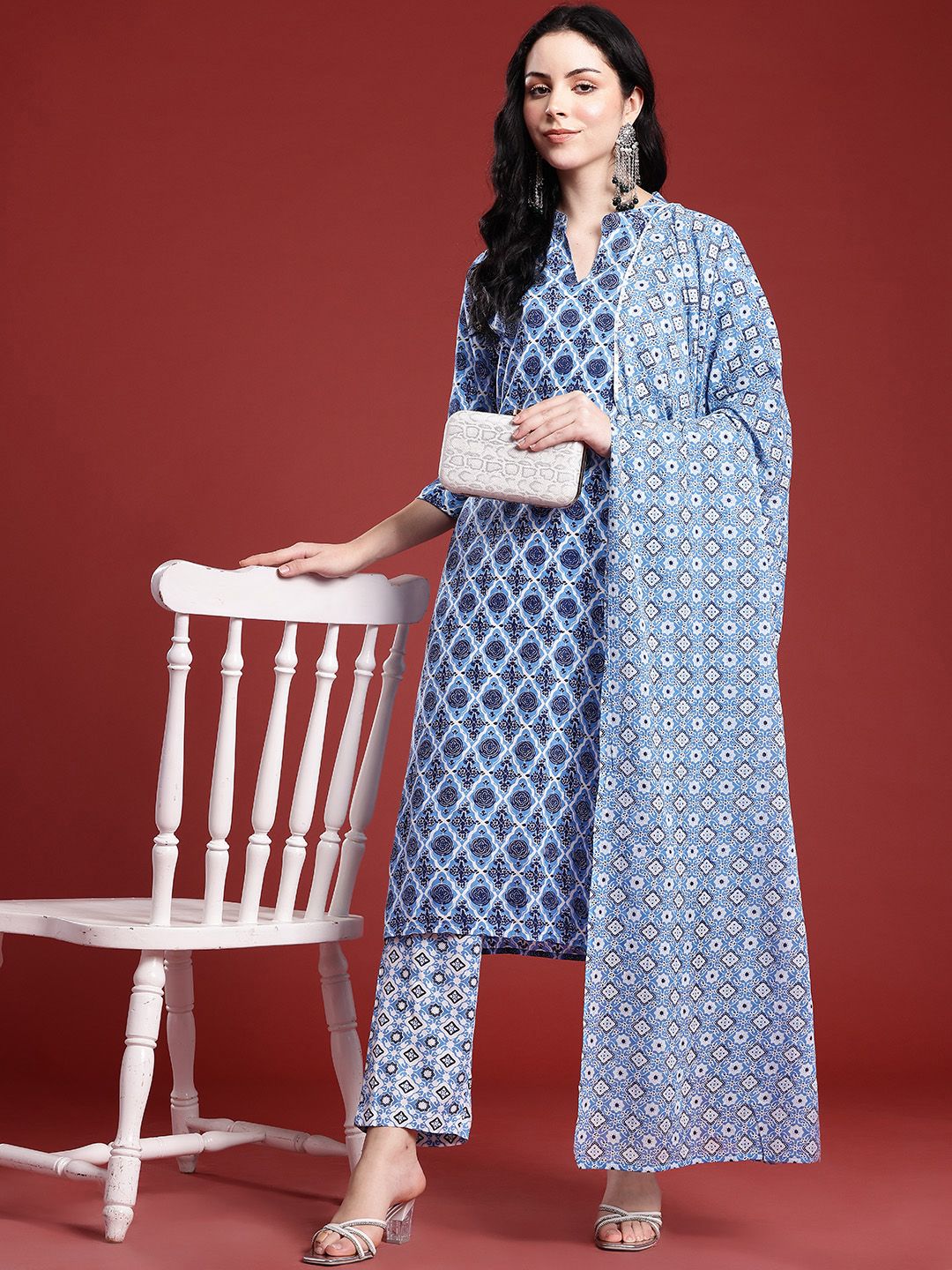 Anouk Ethnic Motifs Print Pure Cotton Kurta with Trousers & Dupatta