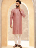 SOJANYA Ethnic Motifs Embroidered Mandarin Collar Sequinned Straight Kurta With Pyjamas