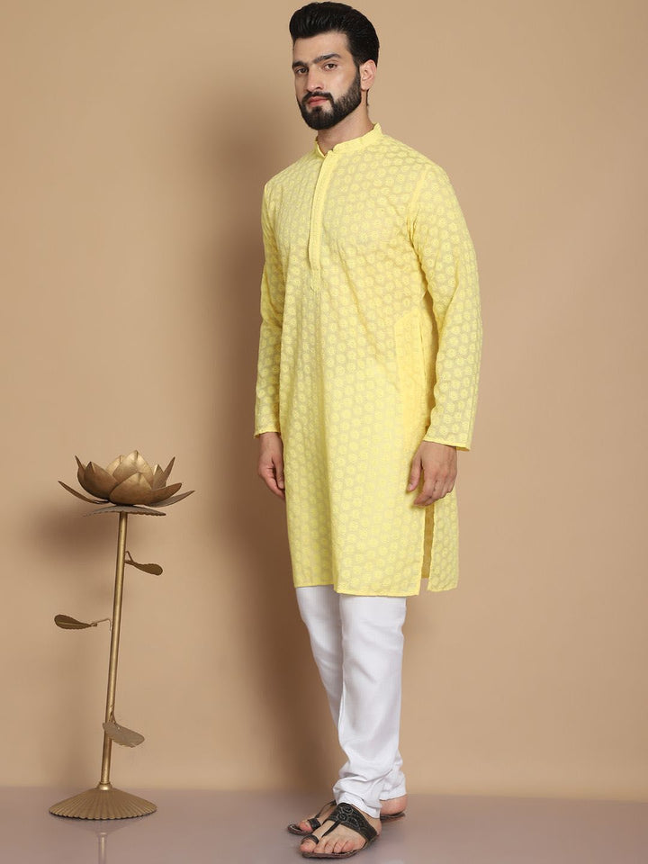 Anouk Men Ethnic Motifs Embroidered Regular Thread Work Pure Cotton Kurta with Churidar