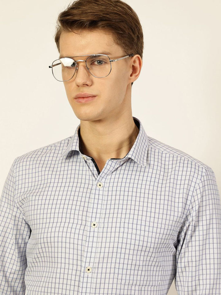 Thomas Scott Men Smart Cutaway Collar Gingham Checked Cotton Formal Shirt