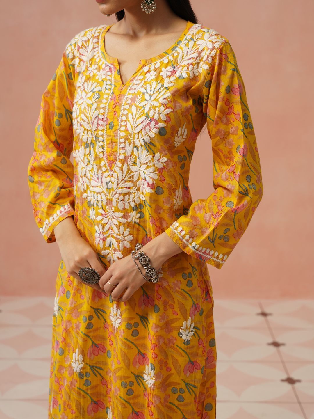 House of Chikankari Women Printed Regular Chikankari Kurta with Trousers