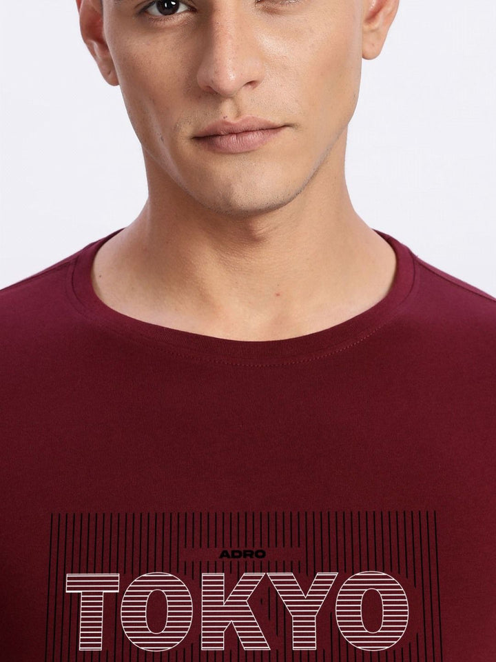 ADRO Men Typography Printed Round Neck Cotton T-shirt