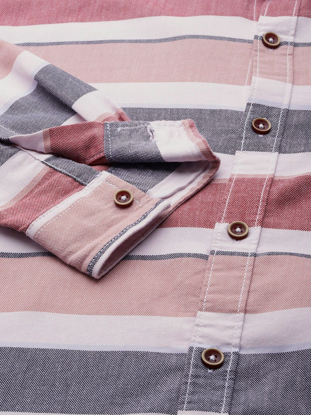 The Indian Garage Co Men Slim Fit Horizontal Striped Casual Shirt
