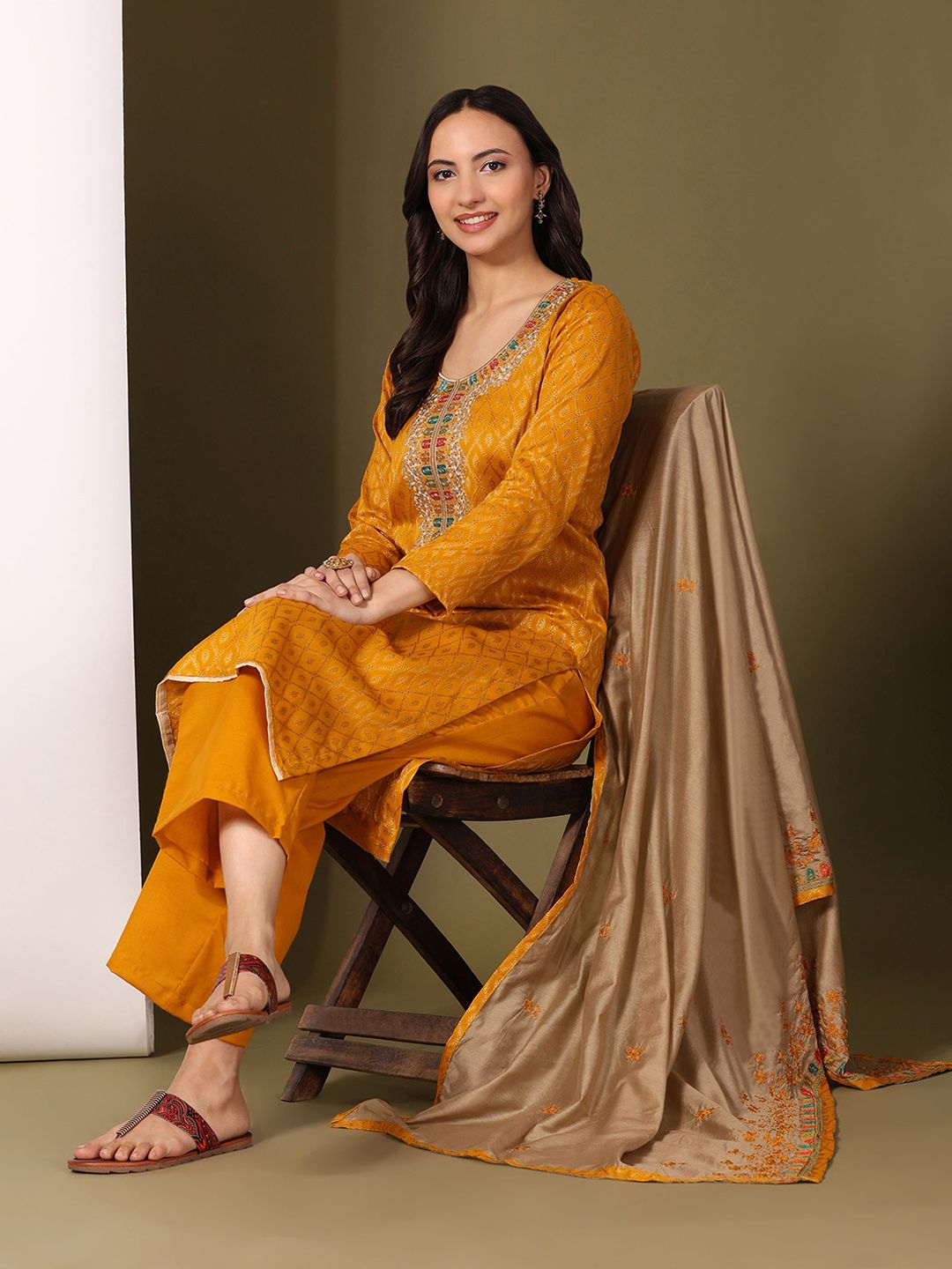 Kurta Kapas Tulen Biasa Wanita Mamicha dengan Palazzos & Dengan Dupatta