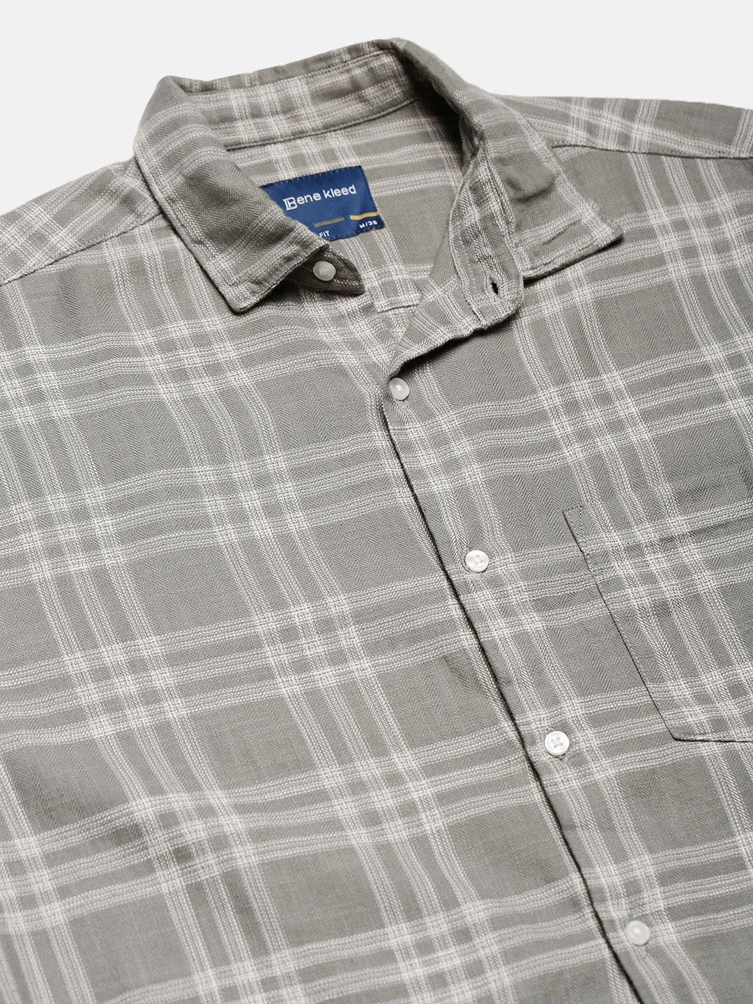 Bene Kleed Men Windowpane Checks Checked Spread Collar Casual Shirt