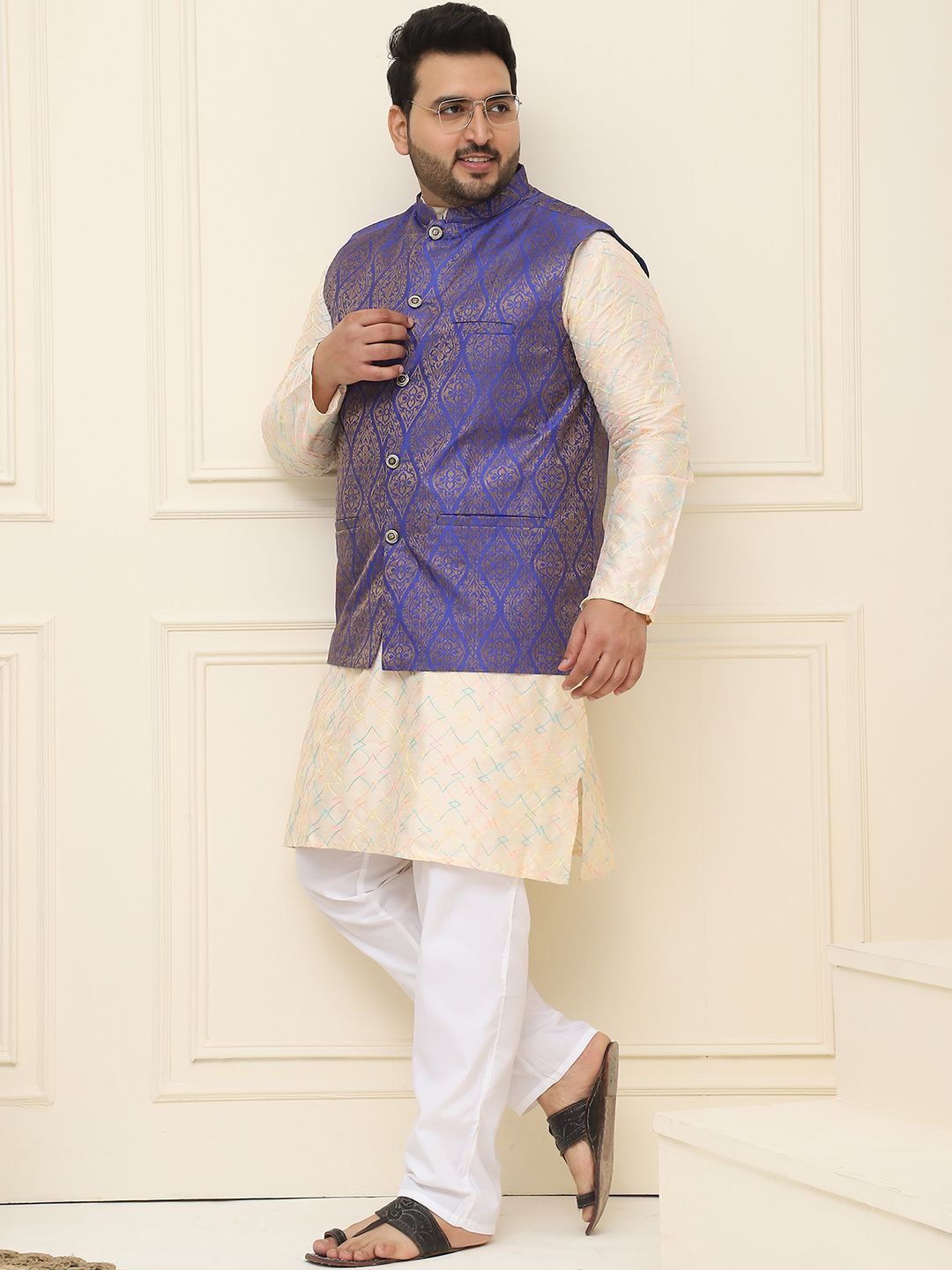 SOJANYA PLUS Men Printed Nehru Plus Size Jacket