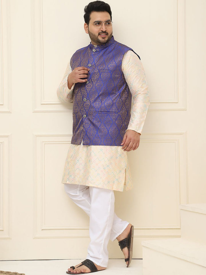 SOJANYA PLUS Men Printed Nehru Plus Size Jacket