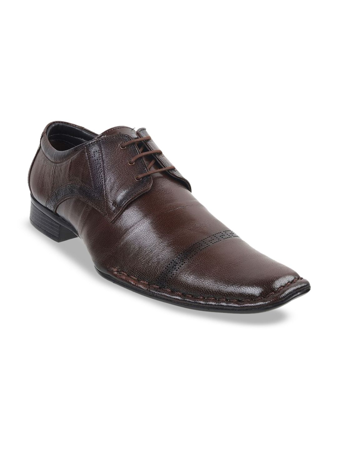 Mochi Men Solid Leather Round Toe Formal Derbys