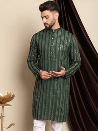 Anouk Embellished Band Collar Sequins Detail Cotton Straight Kurta