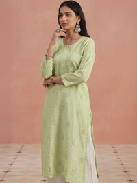 House of Chikankari Women Ethnic Motifs Embroidered Thread Work Chanderi Silk Kurta