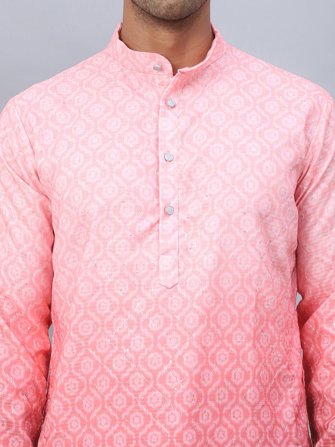 Jompers Ombre Printed Mandarin Collar Thread Work Straight Kurta With Pyjamas