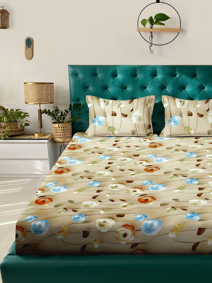 KLOTTHE Beige Floral 300TC King Superfine Cadar 7D & 2 Sarung Bantal-2.50mx2.25m