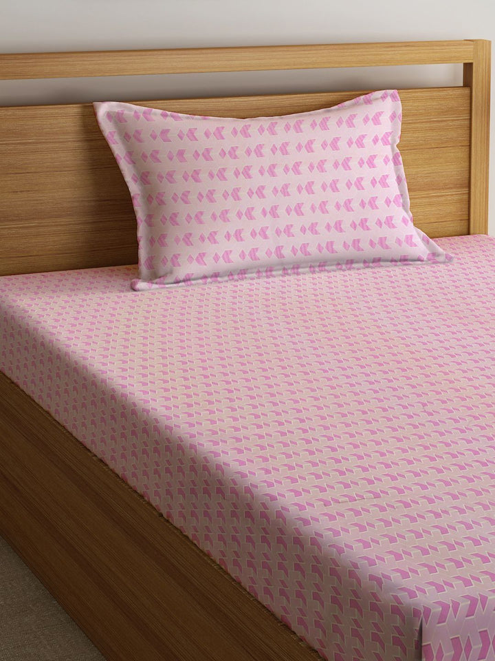 Myntra Elegant Homes Pink Geometric 300 TC Single Bedsheet with 1 Pillow Covers