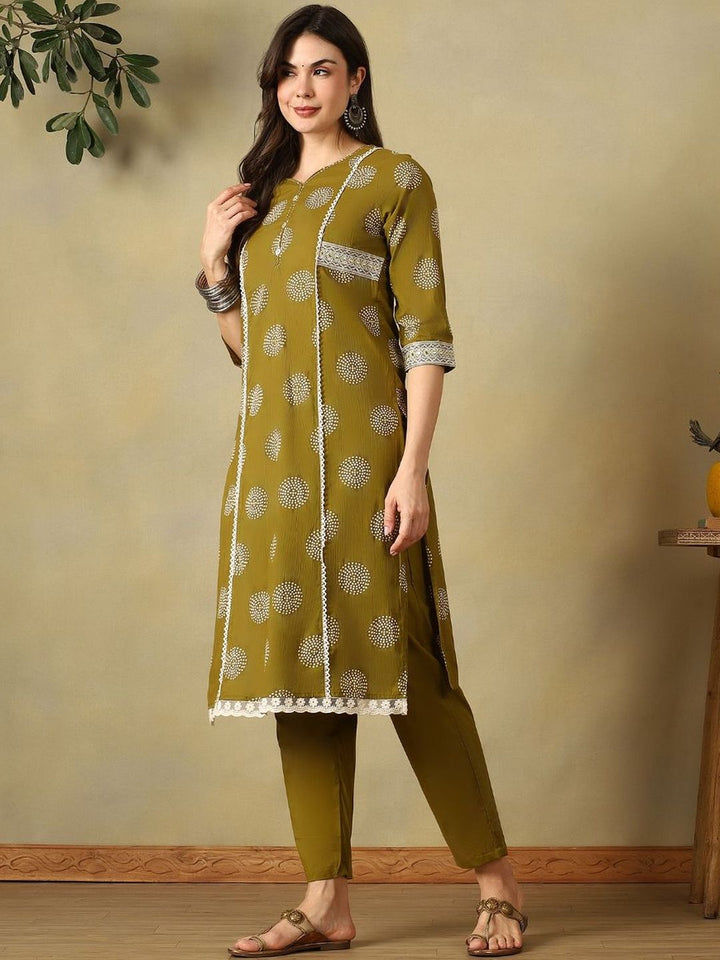 Mamicha Women Ethnic Motifs Printed Regular Mirror Work Pure Cotton Kurta with Trousers & With Dupatta