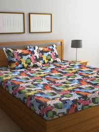Myntra Elegant Homes Watak Kartun Biru & Hijau Dilengkapi 300 TC Cadar King dengan 2 Sarung Bantal