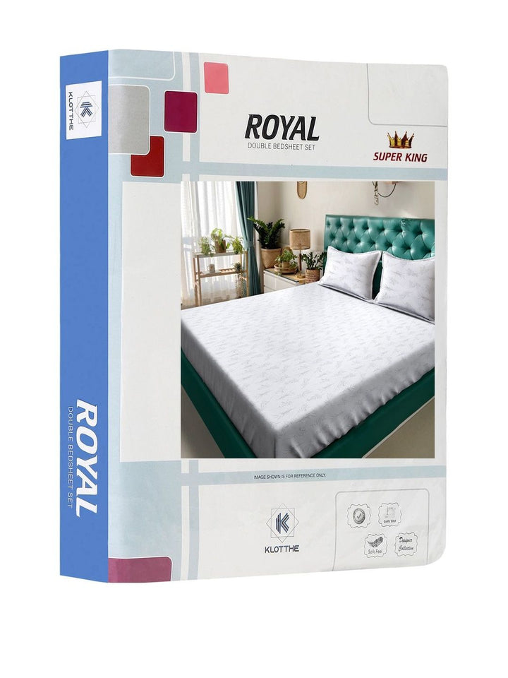 Klotthe White Floral 400 TC Pure Cotton Super King Double Bedsheet dalam Pembungkusan Lipat Buku
