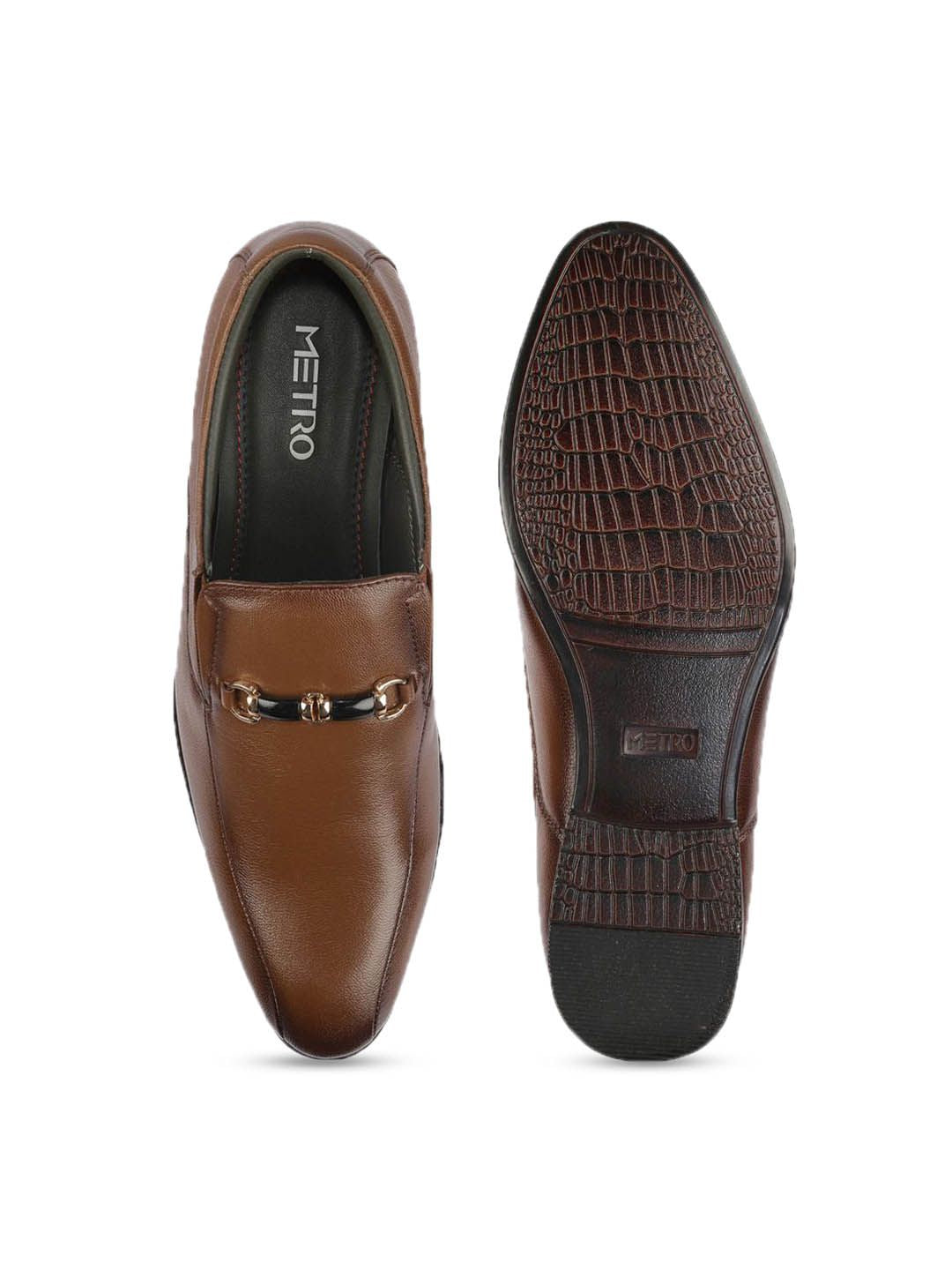 Metro Men Leather Formal Textured Loafers Shoes
