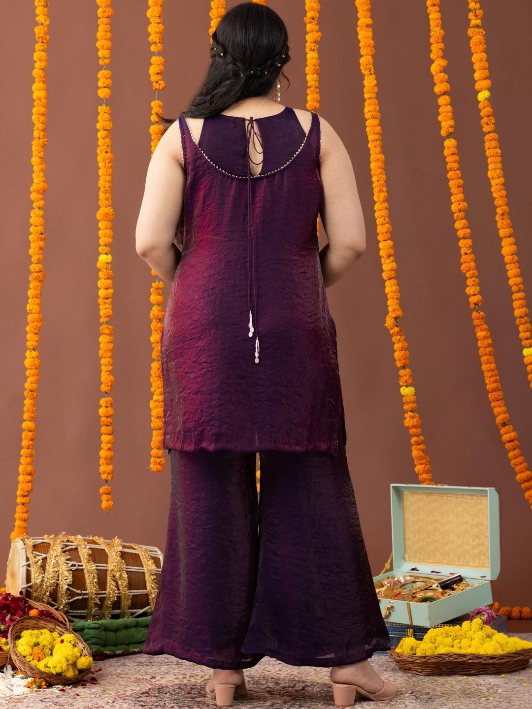Mamicha Embroidered Round Neck Top & Palazzos Co-Ords