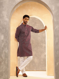Anouk Geometric Embroidered Band Collar Thread Work Straight Cotton Silk Kurta