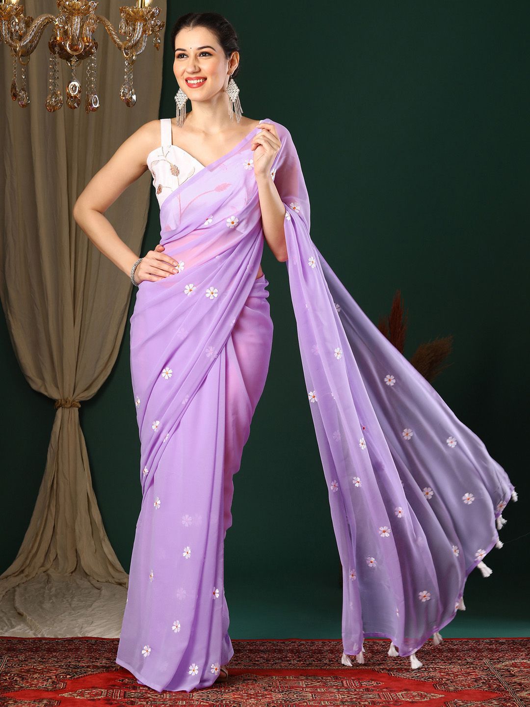 KALINI Floral Embroidered designer Saree with blouse piece