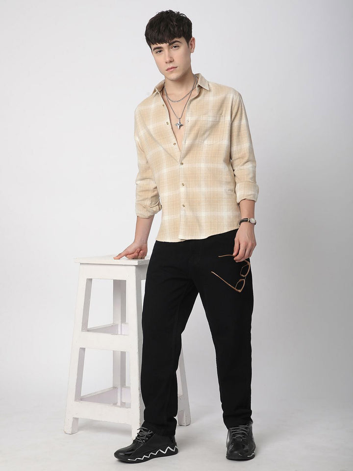VASTRADO Men Classic Slim Fit Cutaway Collar Tartan Checked Pure Cotton Casual Shirt