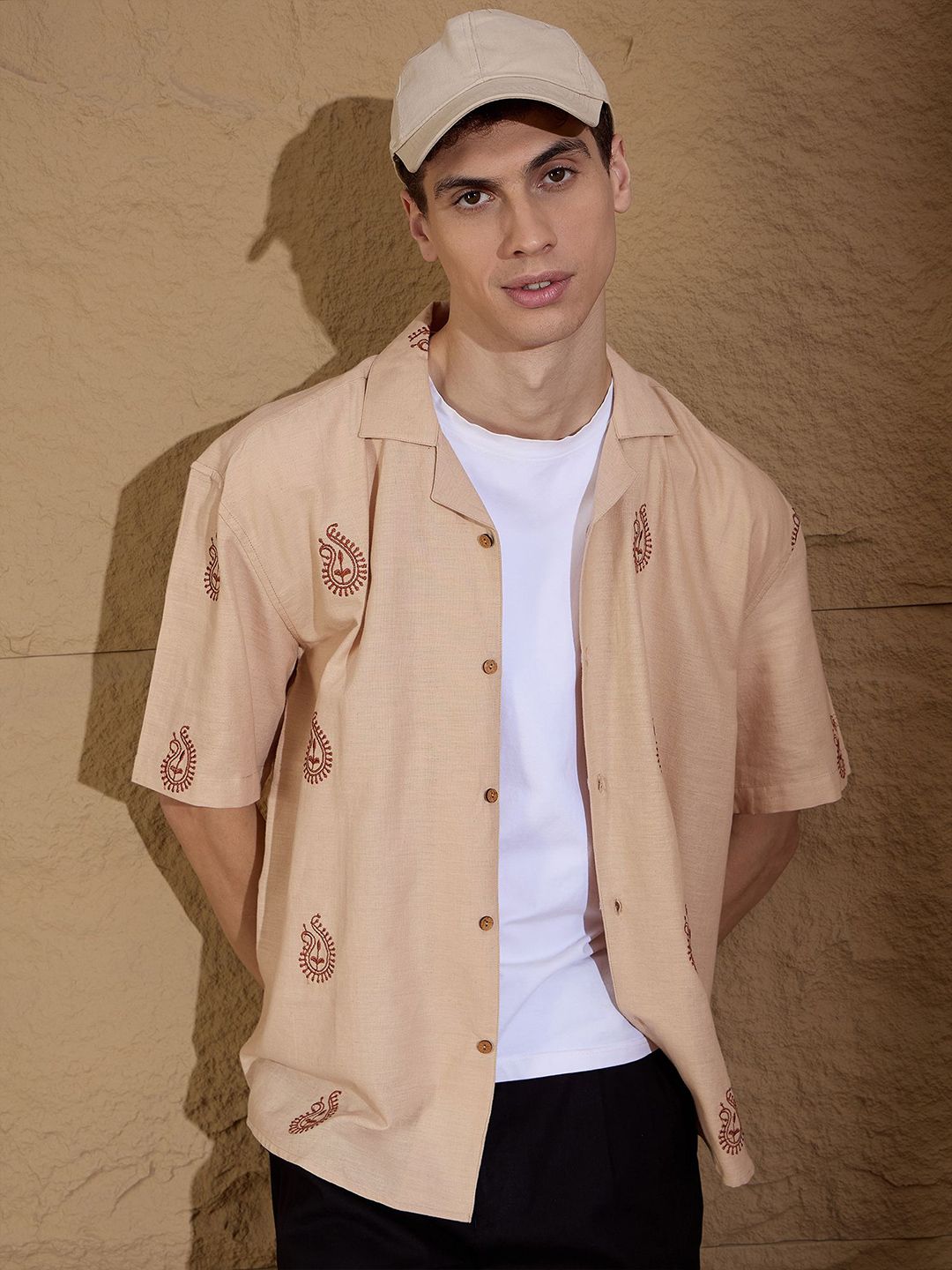 DENNISON Men Paisley Print Embroidery Oversized Shirt
