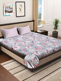 Myntra Elegant Homes Grey & Pink Floral Printed Dilengkapi 300 TC Super King Cadar Dengan 2 Sarung Bantal