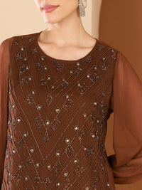 Antheaa Embellished Round Neck Top & Trousers Co-Ords