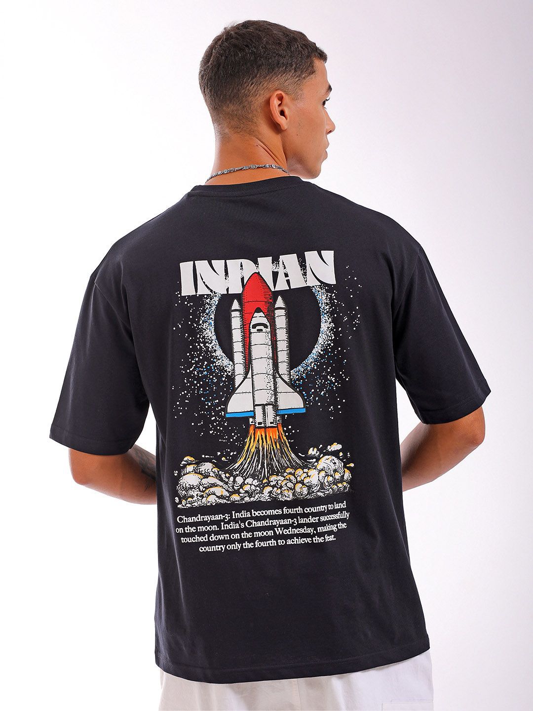 The Indian Garage Co Men Back Printed Boxy Oversized Round Neck T-shirt