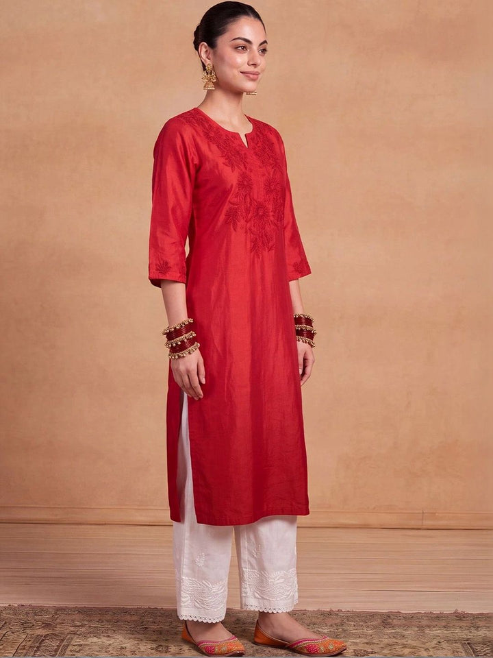 House of Chikankari Women Embroidered Thread Work Chanderi Silk Kurta