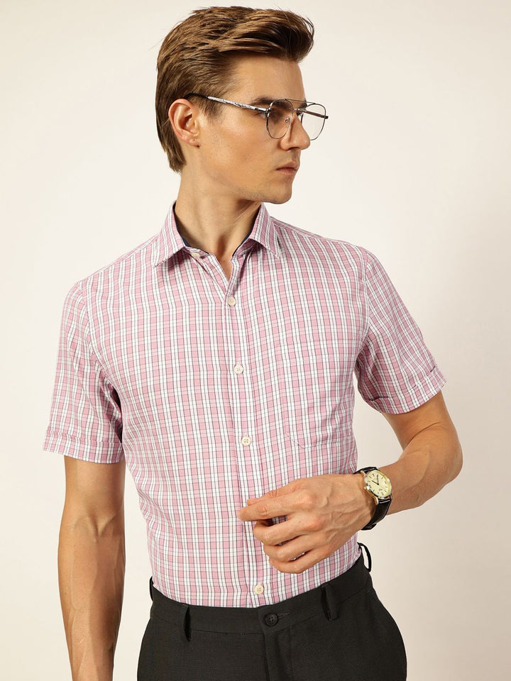 Thomas Scott Men Smart Spread Collar Tartan Checked Cotton Formal Shirt