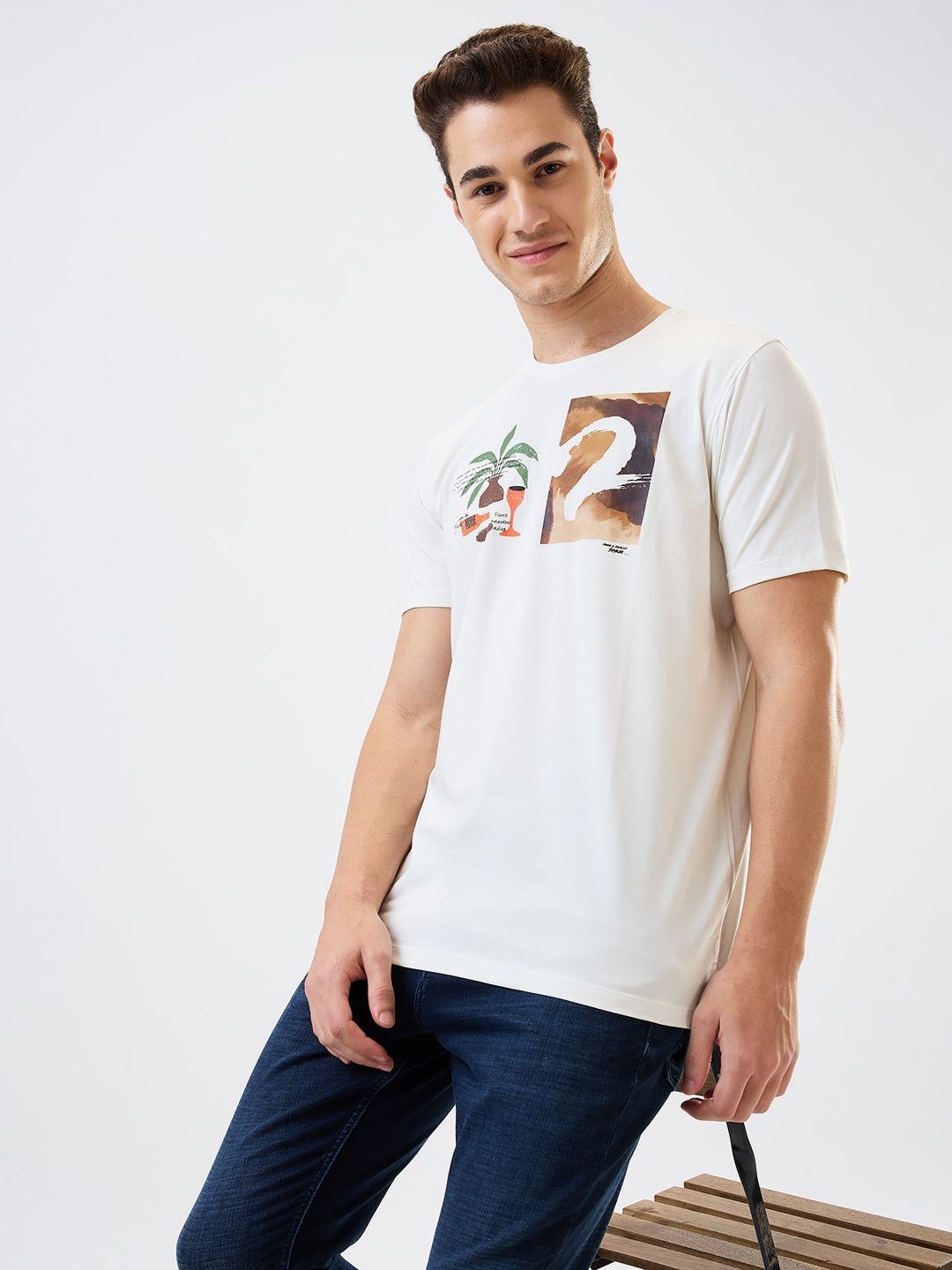 SPYKAR Men Graphic Printed Round Neck Cotton Slim Fit T-shirt