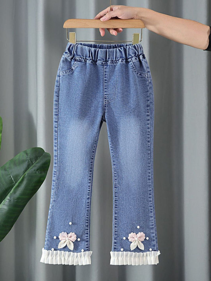 YK Girls Comfort Relaxed Fit High-Rise Mildly Distressed Light Fade Jeans