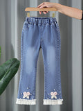 YK Girls Comfort Relaxed Fit High-Rise Mildly Distressed Light Fade Jeans