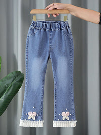 YK Girls Comfort Relaxed Fit High-Rise Mildly Distressed Light Fade Jeans