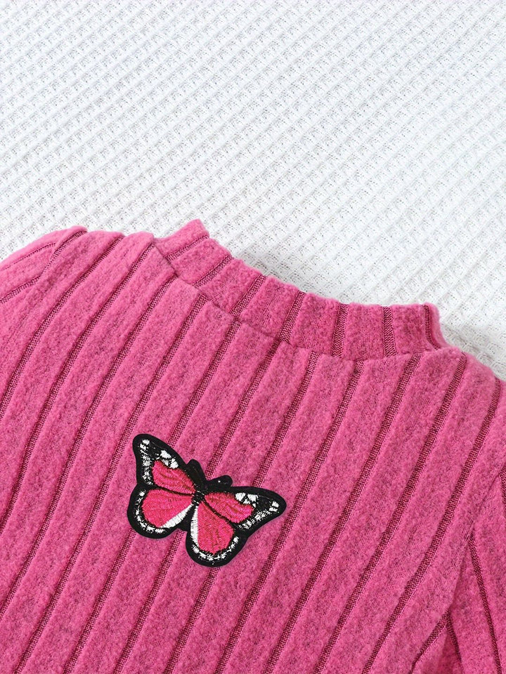 YK Girls Textured T-shirt with Trousers Clothing Set