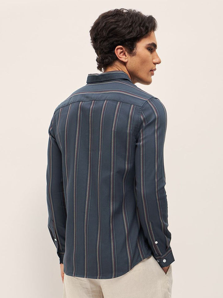 THE BEAR HOUSE Men Cotton Slim Fit Striped Casual Shirt
